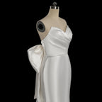 Glamorous Lvory Satin Wedding Dress with Buttons & Train SW718