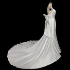 Glamorous Lvory Satin Wedding Dress with Buttons & Train SW718