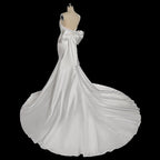 Glamorous Lvory Satin Wedding Dress with Buttons & Train SW718