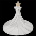 Glamorous Lvory Satin Wedding Dress with Buttons & Train SW718