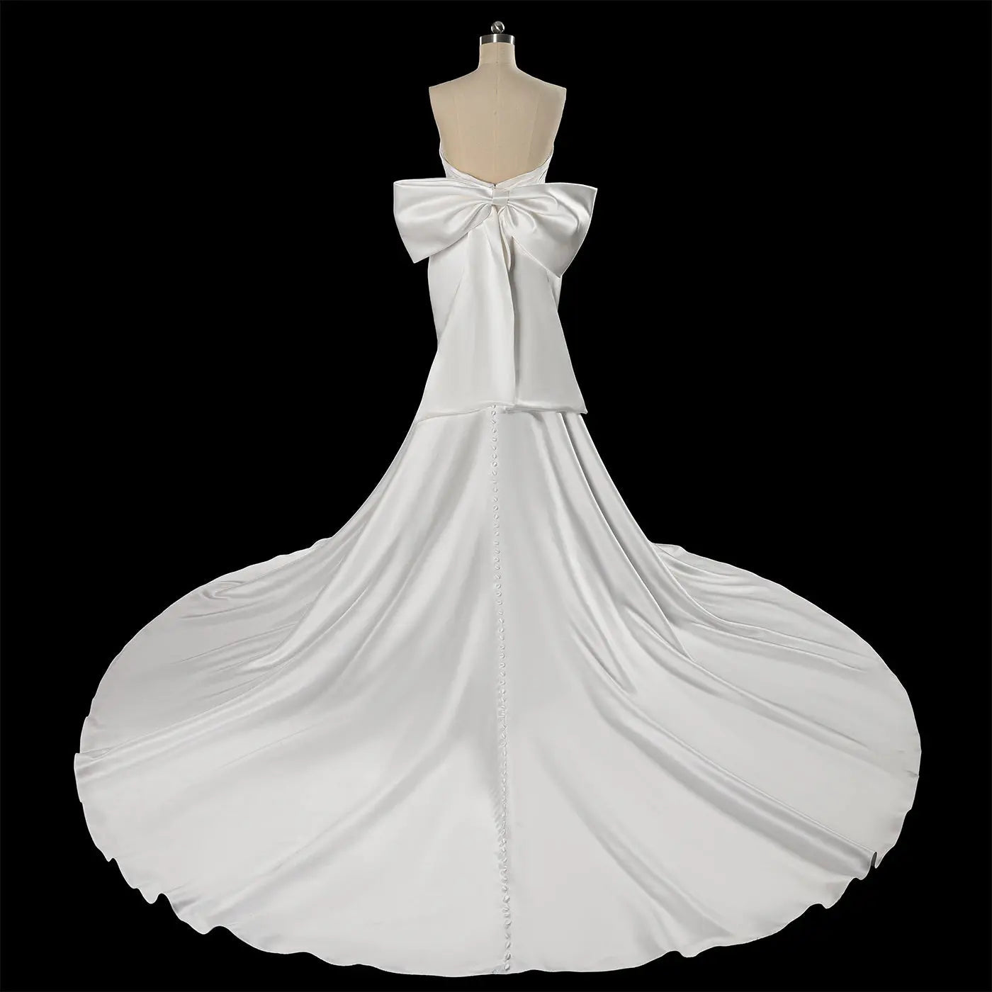 Glamorous Lvory Satin Wedding Dress with Buttons & Train SW718