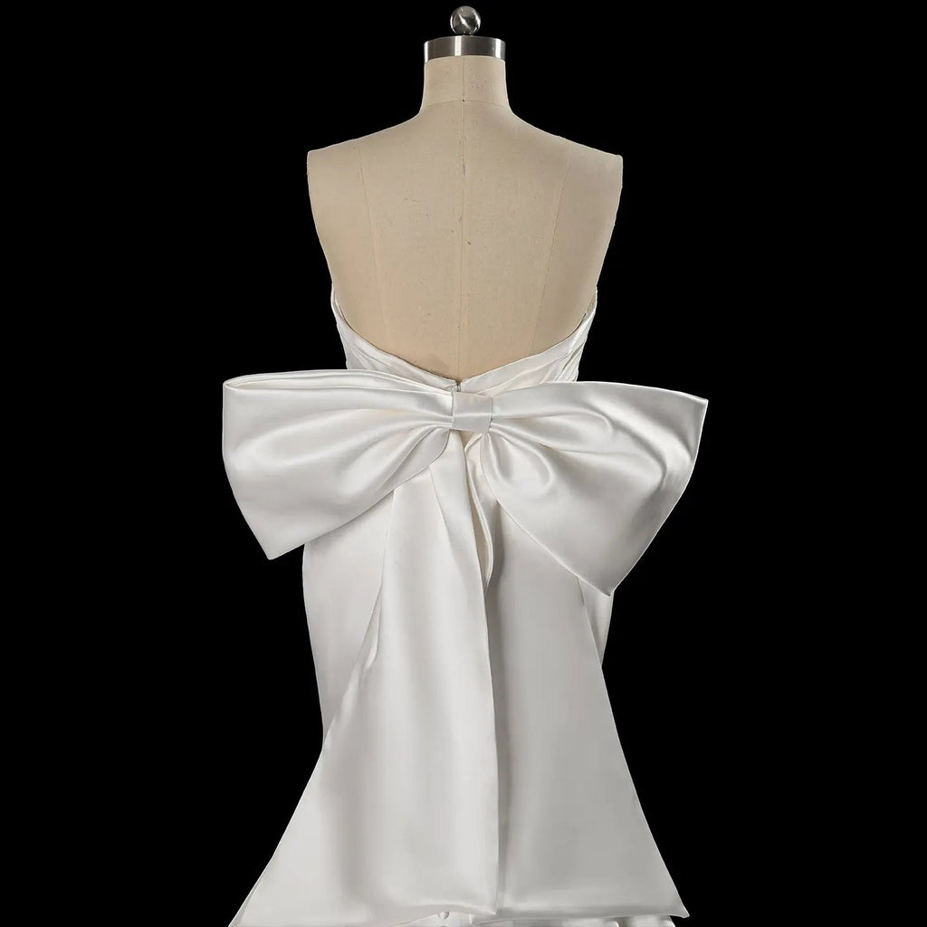 Glamorous Lvory Satin Wedding Dress with Buttons & Train SW718