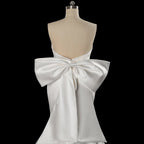 Glamorous Lvory Satin Wedding Dress with Buttons & Train SW718