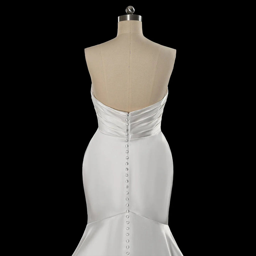 Glamorous Lvory Satin Wedding Dress with Buttons & Train SW718