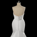 Glamorous Lvory Satin Wedding Dress with Buttons & Train SW718