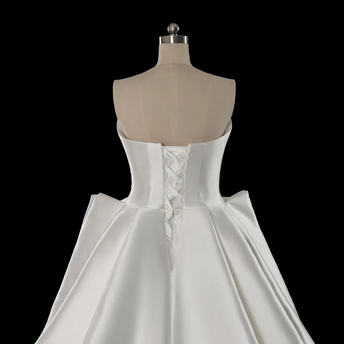 Luxury White Satin Strapless Beaded Ball Gown Train Wedding Dress SW599