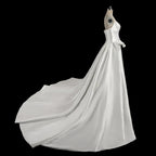 Luxury White Satin Strapless Beaded Ball Gown Train Wedding Dress SW599