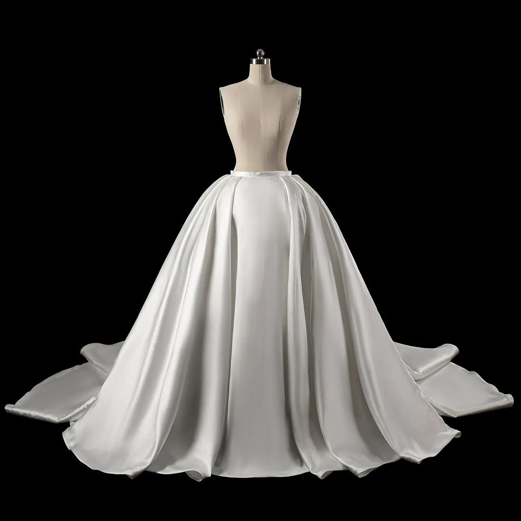 Luxury White Satin Strapless Beaded Ball Gown Train Wedding Dress SW599