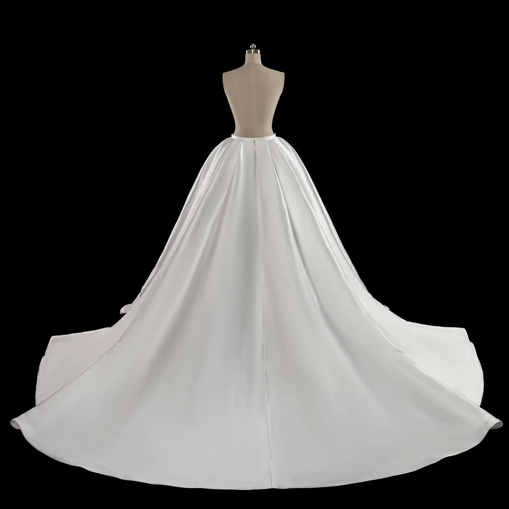Luxury White Satin Strapless Beaded Ball Gown Train Wedding Dress SW599
