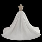 Luxury White Satin Strapless Beaded Ball Gown Train Wedding Dress SW599