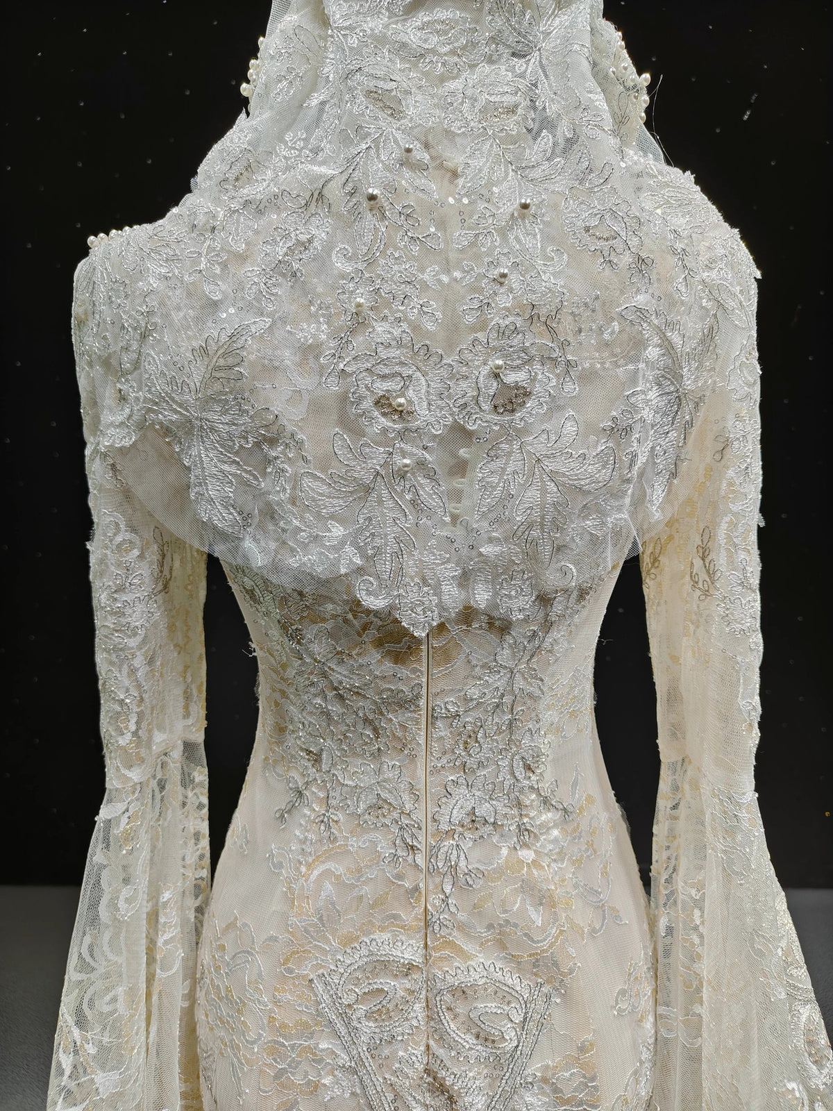 Lace Bell-Sleeve High-Collar Mermaid Gown by ZAPDRESS