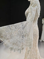 Lace Bell-Sleeve High-Collar Mermaid Gown by ZAPDRESS