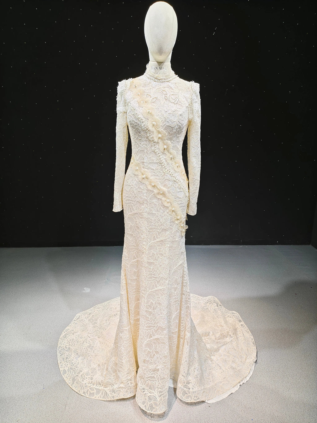 Lace Pearl Mandarin Gown by ZAPDRESS