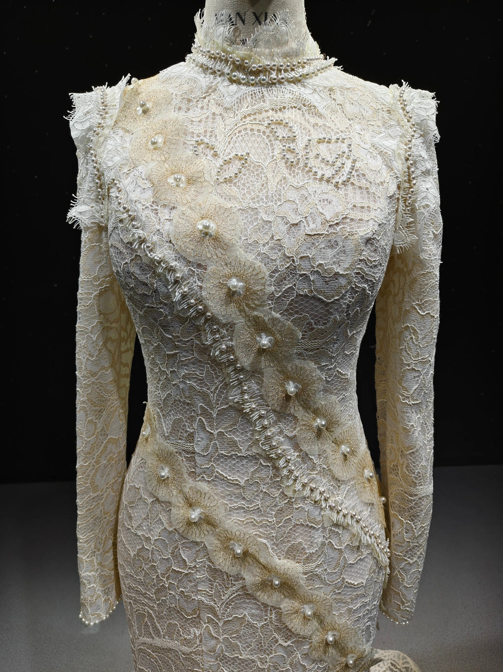 Lace Pearl Mandarin Gown by ZAPDRESS
