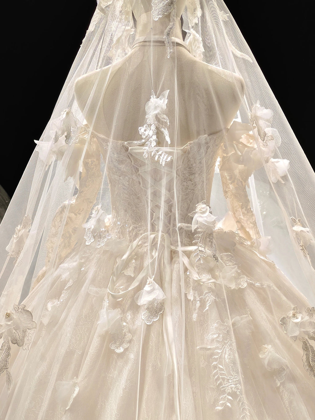 Lace Blossom Cloud Veil Gown by ZAPDRESS