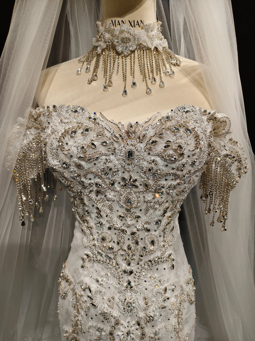 Cascade Bead Tulle Train Gown by ZAPDRESS