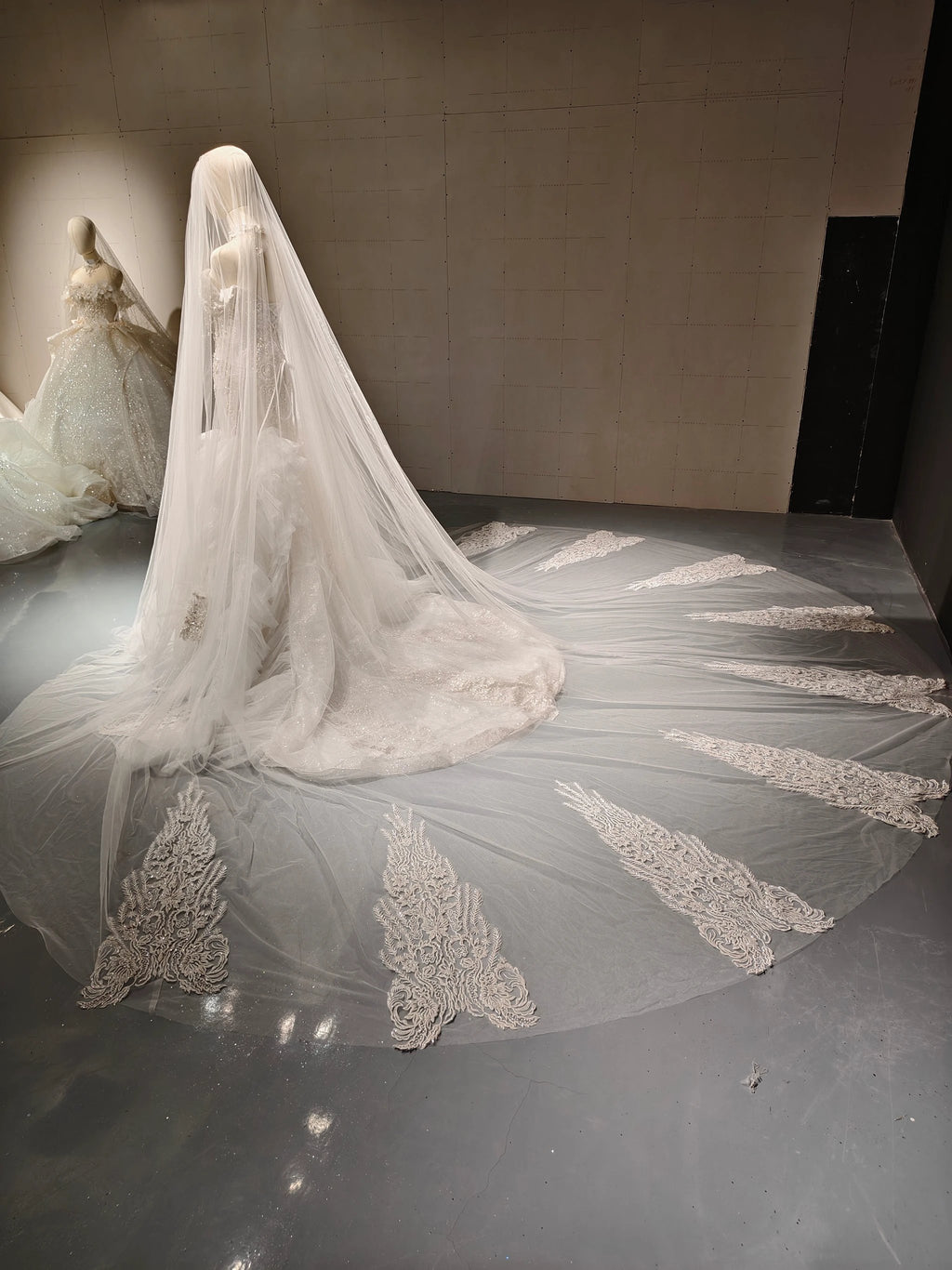 Cascade Bead Tulle Train Gown by ZAPDRESS