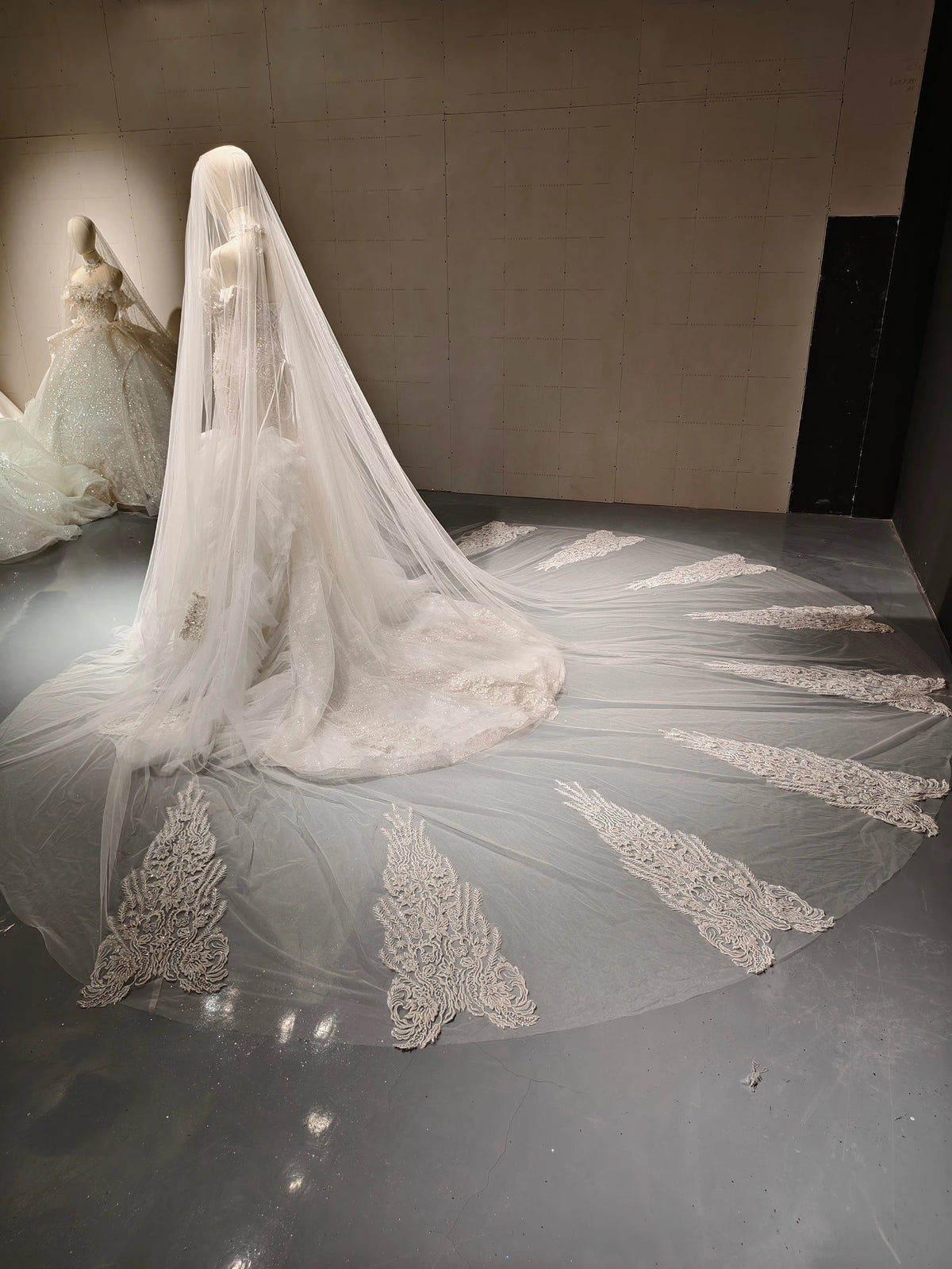 Cascade Bead Tulle Train Gown by ZAPDRESS