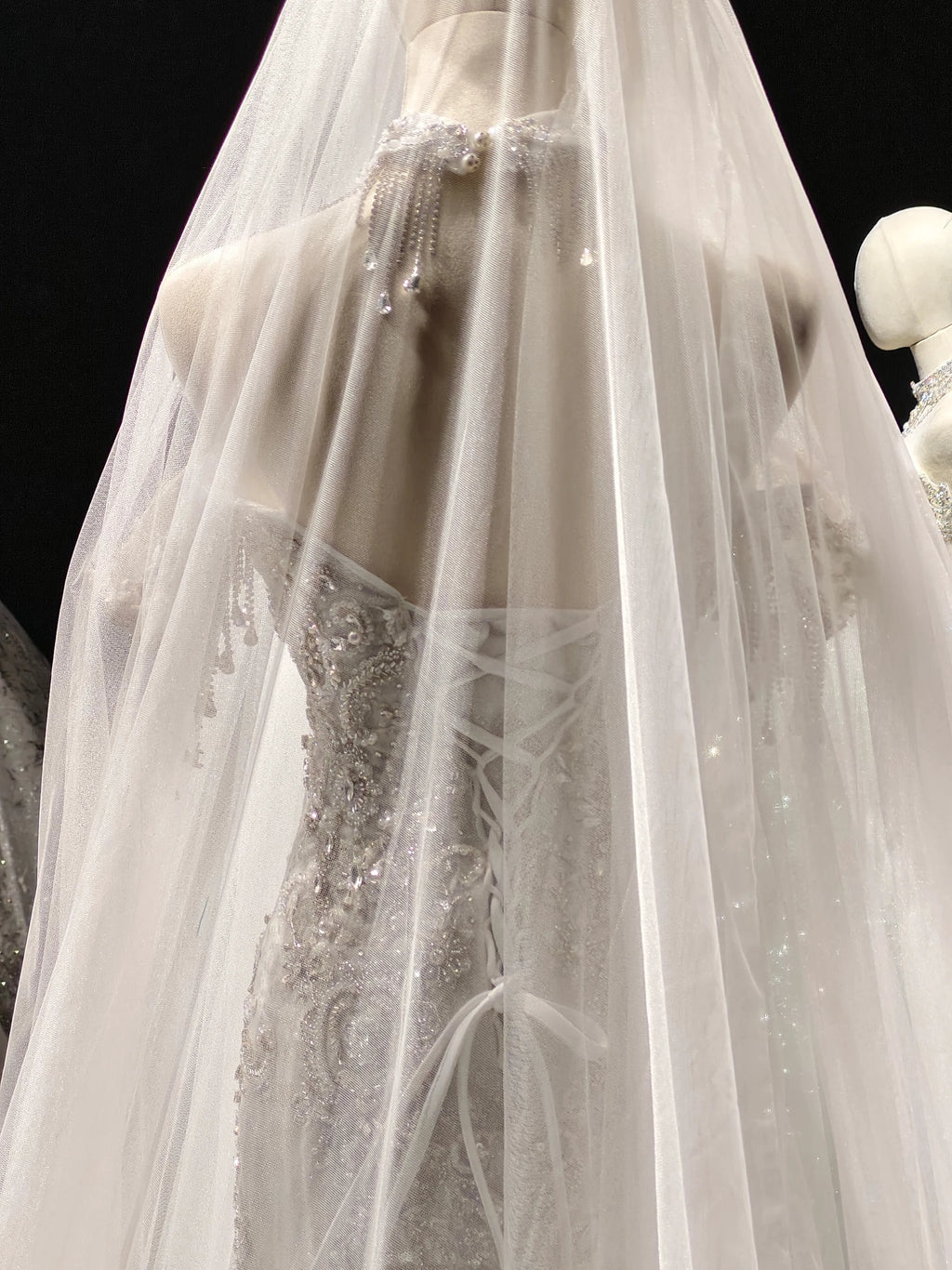 Cascade Bead Tulle Train Gown by ZAPDRESS