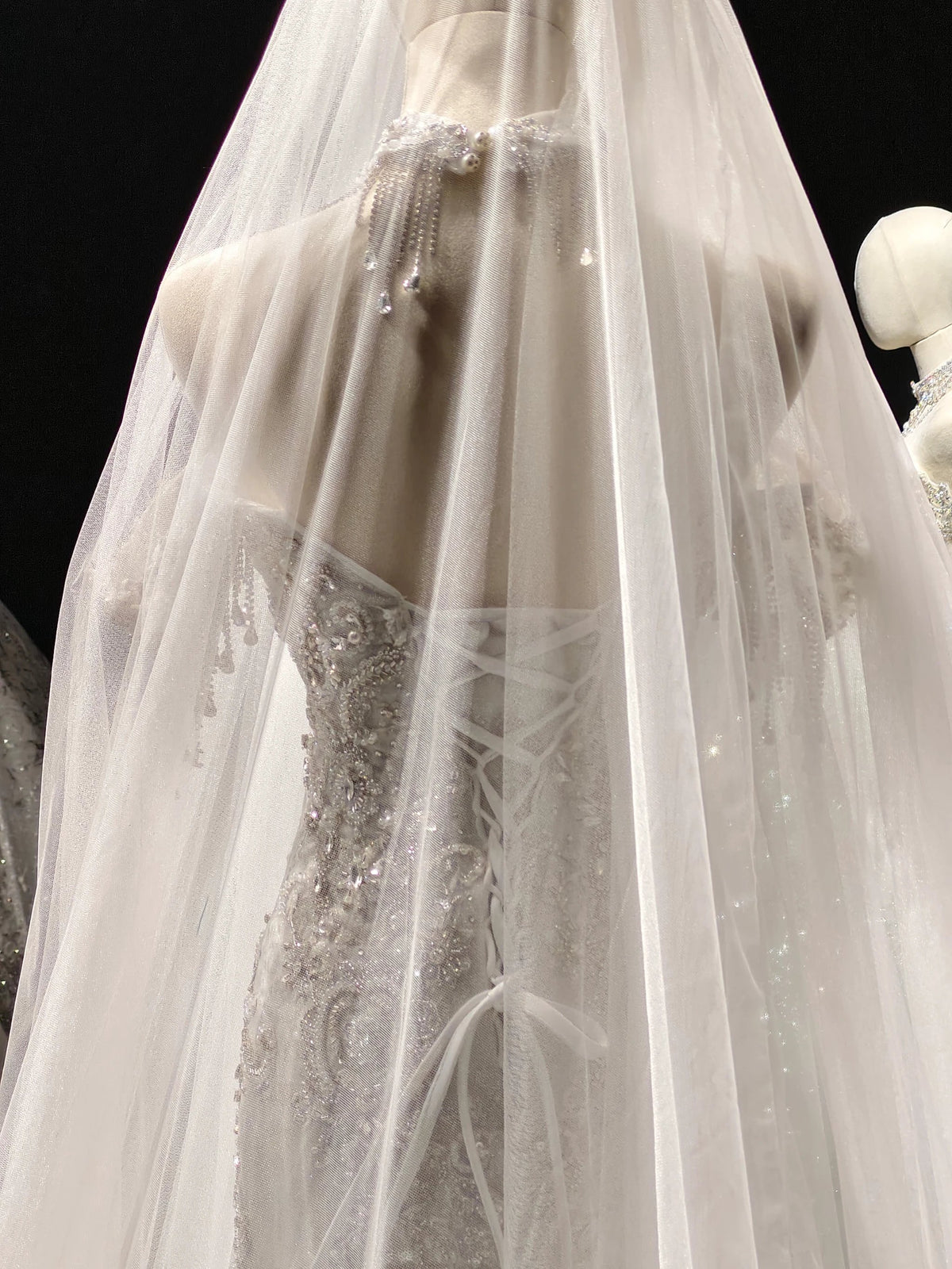 Cascade Bead Tulle Train Gown by ZAPDRESS