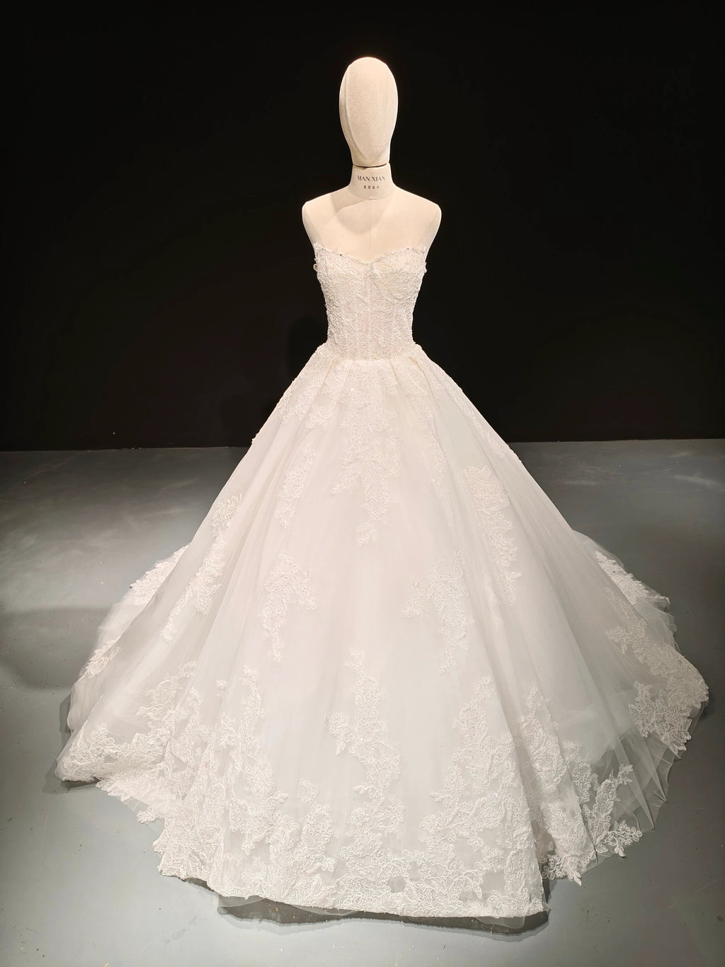 Lace Pearl Strapless Ballgown by ZAPDRESS