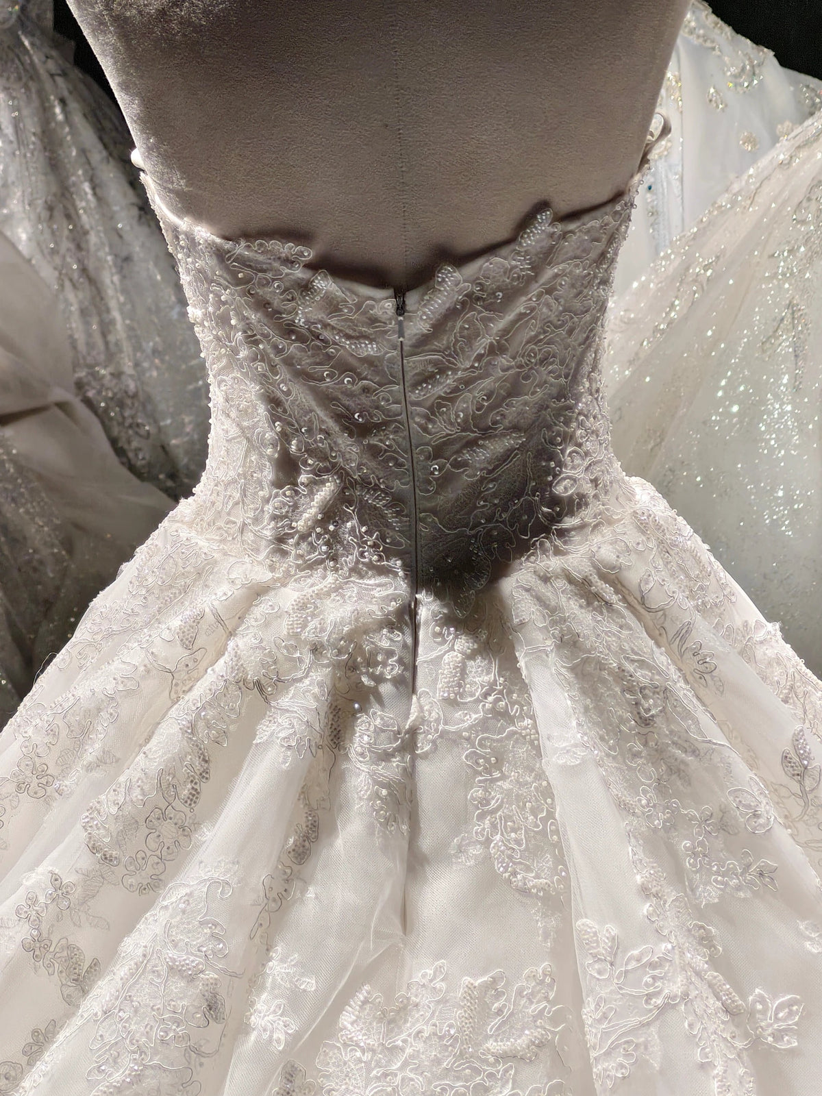 Lace Pearl Strapless Ballgown by ZAPDRESS