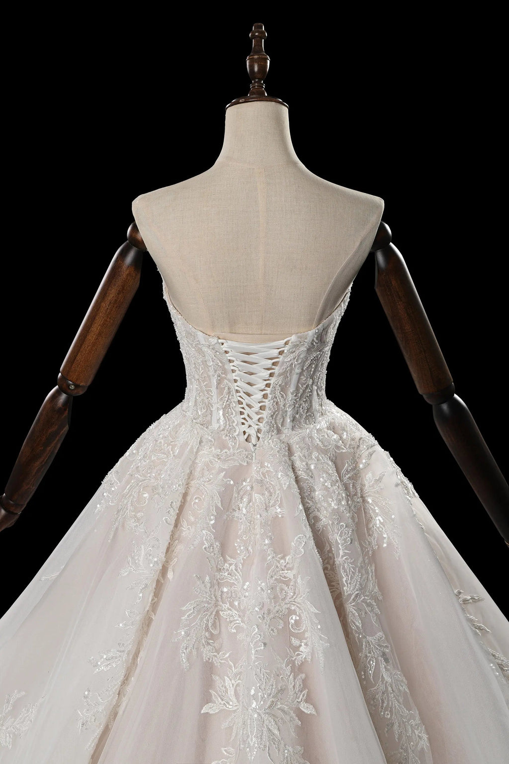 Elegant Ivory Strapless Corset Lace Tulle Bridal Gown Wedding Dress with Long Detachable Sleeves SW703