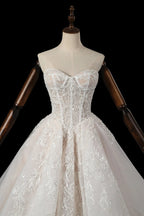 Elegant Ivory Strapless Corset Lace Tulle Bridal Gown Wedding Dress with Long Detachable Sleeves SW703