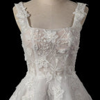 Luxury Off White 3D Floral Appliqué Short Wedding Dress with Sparkle Tulle SW722