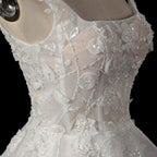 Luxury Off White 3D Floral Appliqué Short Wedding Dress with Sparkle Tulle SW722