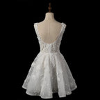Luxury Off White 3D Floral Appliqué Short Wedding Dress with Sparkle Tulle SW722