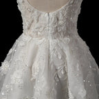 Luxury Off White 3D Floral Appliqué Short Wedding Dress with Sparkle Tulle SW722