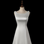 Romantic White Sleeveless Satin Wedding Dress with Low Back SW719