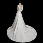 Romantic White Sleeveless Satin Wedding Dress with Low Back SW719