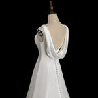 Romantic White Sleeveless Satin Wedding Dress with Low Back SW719