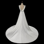 Romantic White Sleeveless Satin Wedding Dress with Low Back SW719