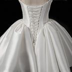 Elegant Lvory Off-the-Shoulder Satin Wedding Dress with Large Bow SW720