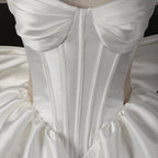 Elegant Lvory Off-the-Shoulder Satin Wedding Dress with Large Bow SW720