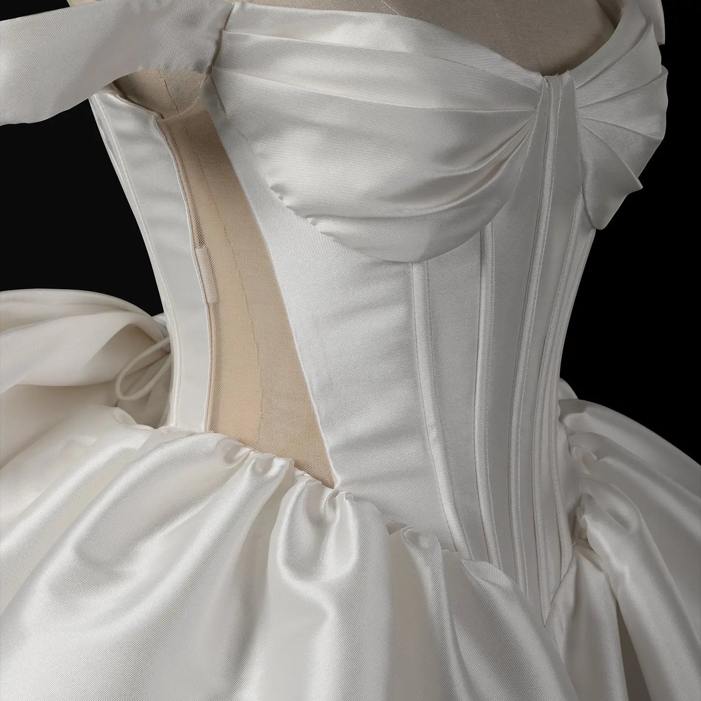 Elegant Lvory Off-the-Shoulder Satin Wedding Dress with Large Bow SW720