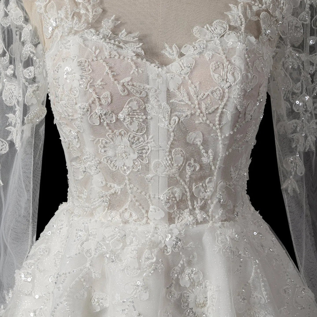 Elegant Off White Long Sleeve Lace Short Wedding Dress SW721