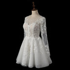 Elegant Off White Long Sleeve Lace Short Wedding Dress SW721
