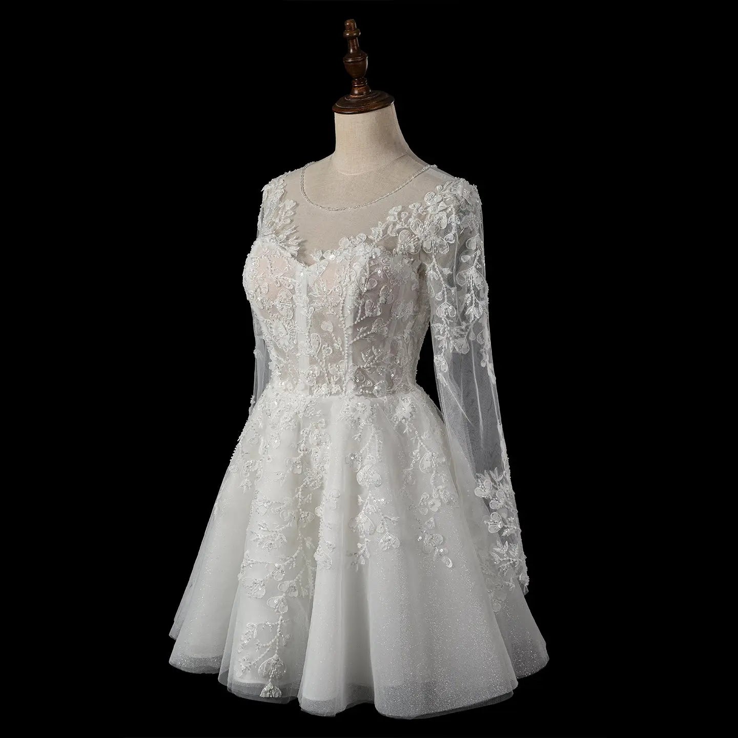Elegant Off White Long Sleeve Lace Short Wedding Dress SW721