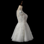 Elegant Off White Long Sleeve Lace Short Wedding Dress SW721