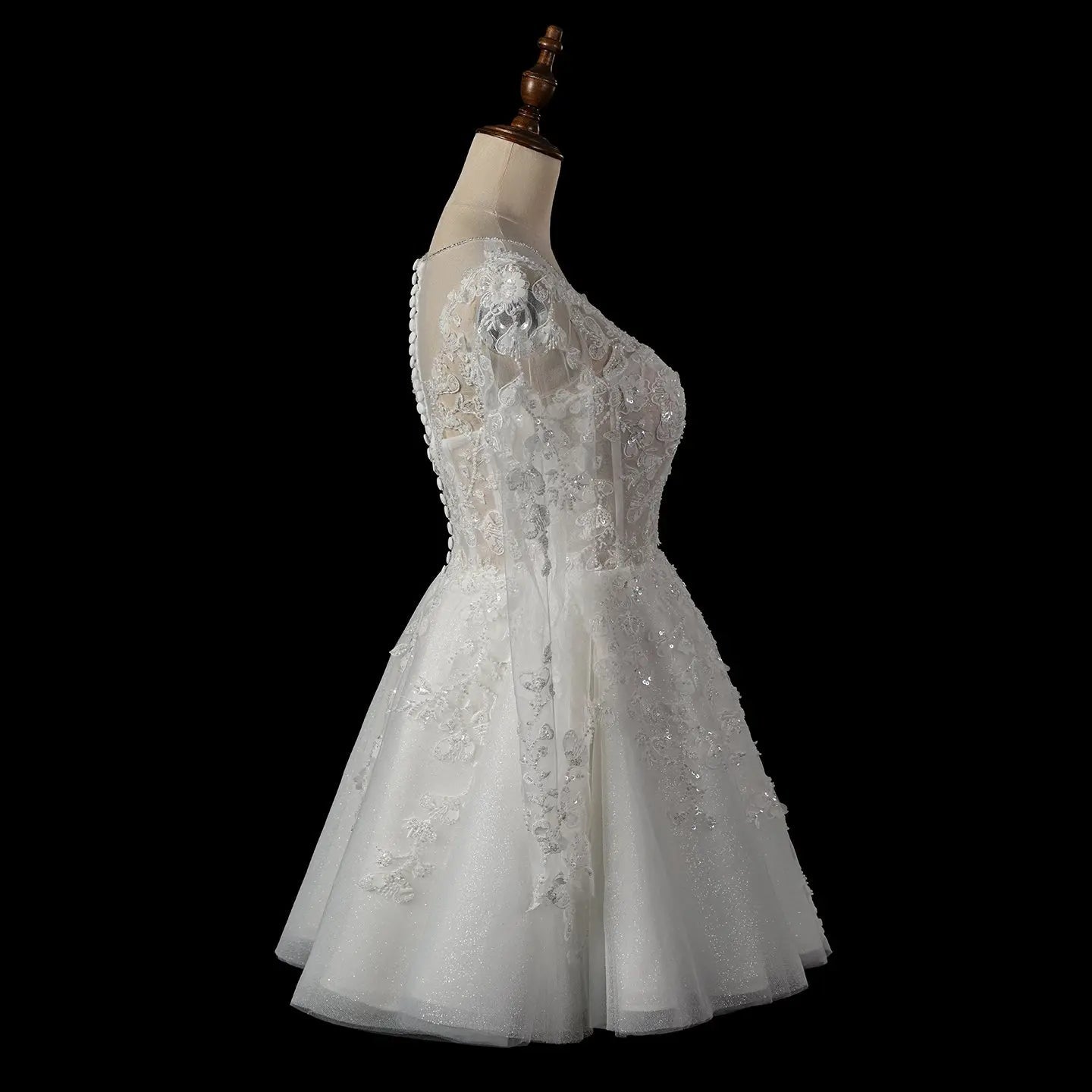 Elegant Off White Long Sleeve Lace Short Wedding Dress SW721