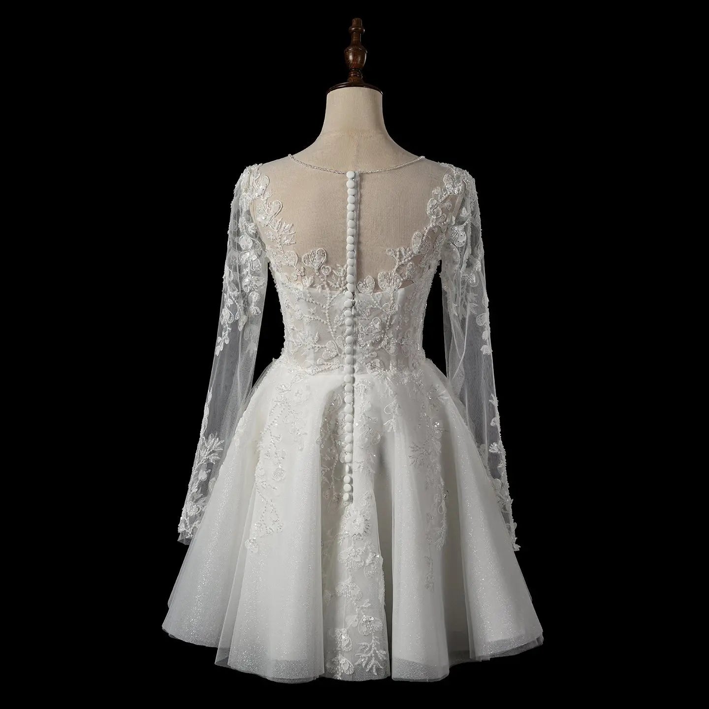 Elegant Off White Long Sleeve Lace Short Wedding Dress SW721