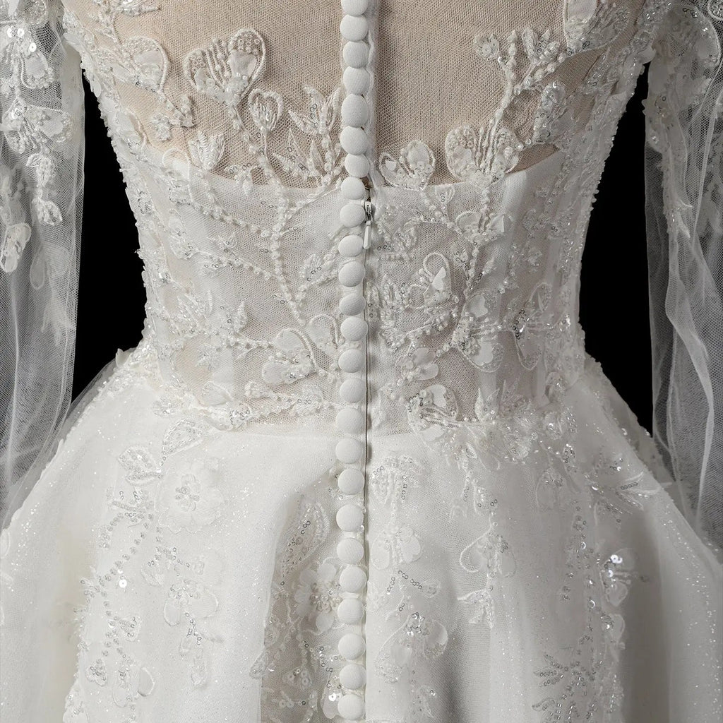 Elegant Off White Long Sleeve Lace Short Wedding Dress SW721