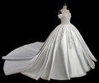 Luxury White Off-the-Shoulder Lace Satin Ball Gown Wedding Dress SW701