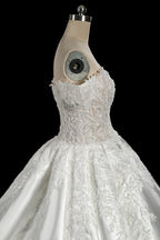 Luxury White Off-the-Shoulder Lace Satin Ball Gown Wedding Dress SW701