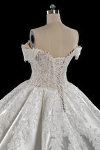 Luxury White Off-the-Shoulder Lace Satin Ball Gown Wedding Dress SW701