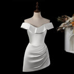 Luxury Lvory Ruched Bodycon Mini Wedding Dress SW724